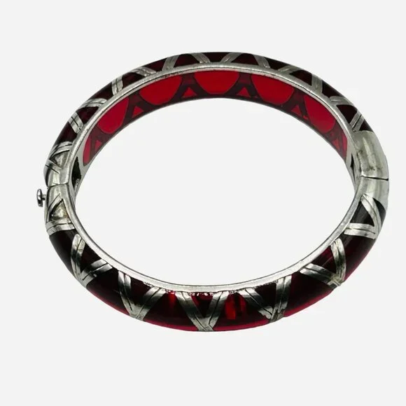 Angelique de Paris Red Resin Sterling Overlay Hinged Bangle Bracelet